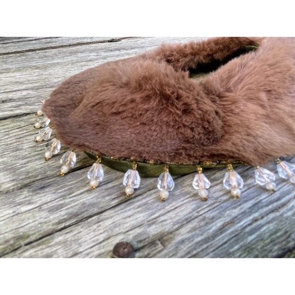 Vintage 1950s Brown Mink fur Collar/Necklace With Glass Dangle Beads - Picture 9 of 16